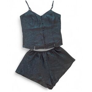 Valerie Steven's Vintage Lingerie Black Cheetah Sleep Set Medium Satin